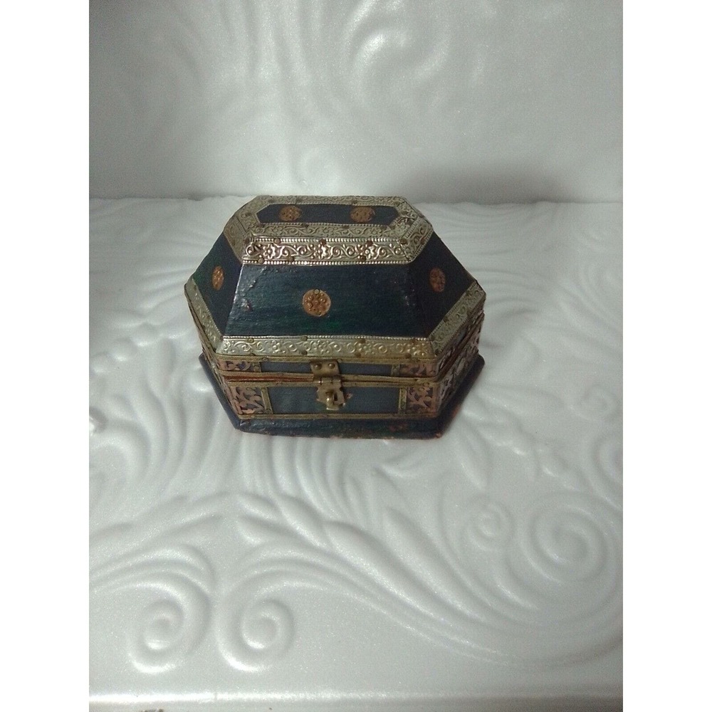 Vintage Wooden Treasure Chest Trinket Box